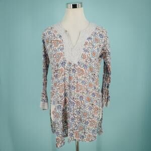 Roberta Roller Rabbit Size Medium M Floral Print Embroidered Collar Tunic Top
